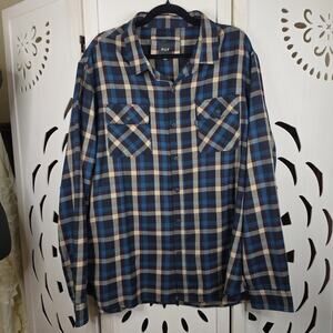 Huf Men's Long Sleeve Button Down Flannel Blue and Black Plaid Size XXL